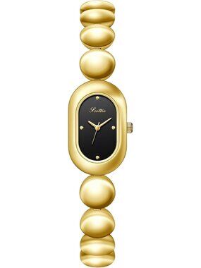 Women's Gold Black Vintage Bracelet Quartz Polished Chain Band Oval Dial Watch